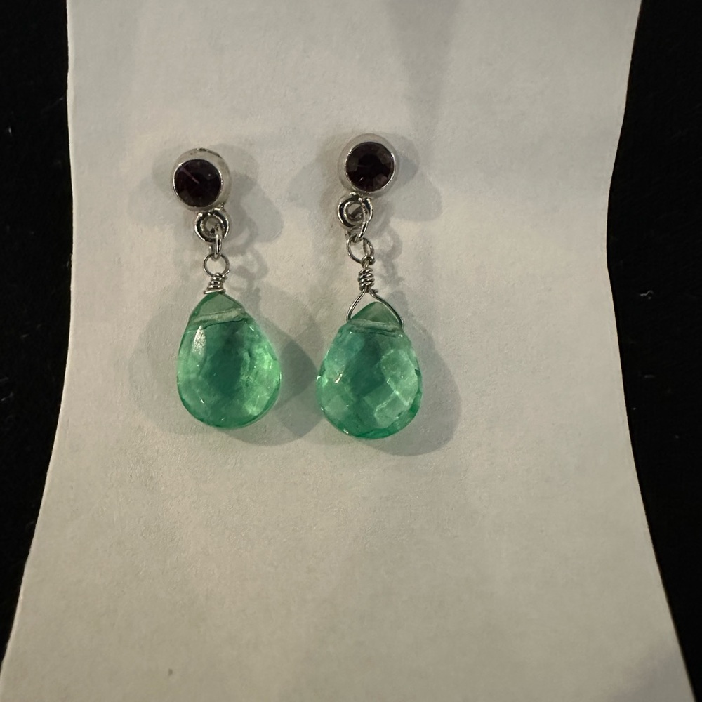 Green and Purple Crystal Earrings